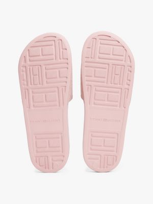 pink embossed th monogram pool slides for women tommy hilfiger