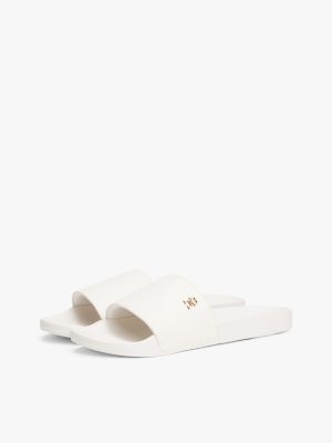 white embossed th monogram pool slides for women tommy hilfiger