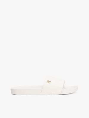 white badslipper met monogram in reliëf voor dames - tommy hilfiger