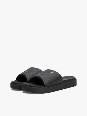 black embossed th monogram platform pool slides for women tommy hilfiger