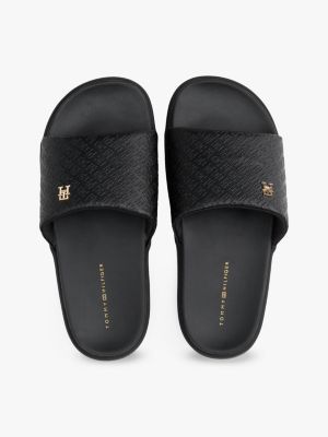 black embossed th monogram platform pool slides for women tommy hilfiger