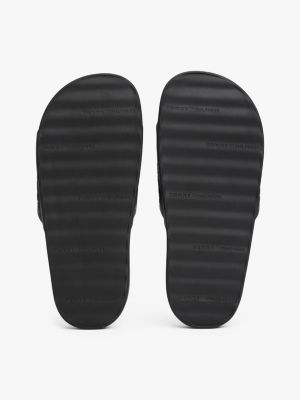 black embossed th monogram platform pool slides for women tommy hilfiger