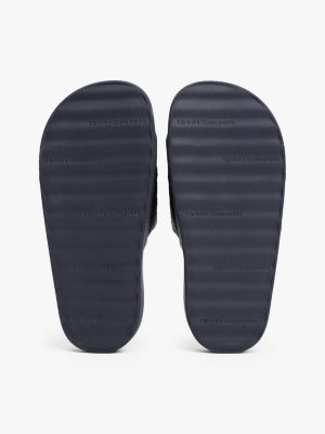 blue embossed th monogram platform pool slides for women tommy hilfiger