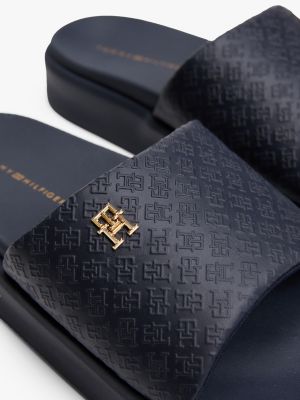 claquettes compensées à monogramme th gaufré bleu pour femmes tommy hilfiger