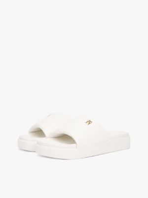 white embossed th monogram platform pool slides for women tommy hilfiger