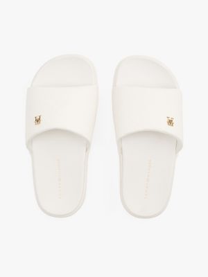 white embossed th monogram platform pool slides for women tommy hilfiger