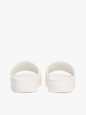 white embossed th monogram platform pool slides for women tommy hilfiger