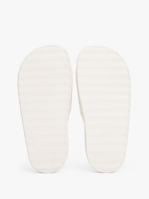 white embossed th monogram platform pool slides for women tommy hilfiger