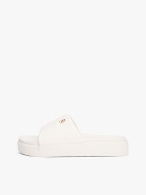 white embossed th monogram platform pool slides for women tommy hilfiger