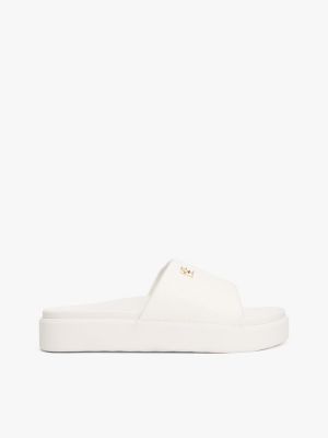 white embossed th monogram platform pool slides for women tommy hilfiger