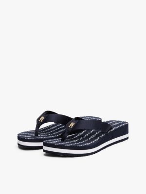 blue th monogram wedge flip-flops for women tommy hilfiger