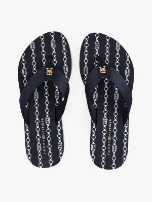 blue th monogram wedge flip-flops for women tommy hilfiger