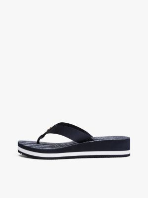 blue th monogram wedge flip-flops for women tommy hilfiger