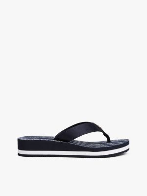 blue th monogram wedge flip-flops for women tommy hilfiger