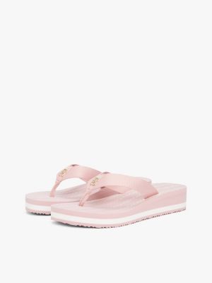 pink th monogram wedge flip-flops for women tommy hilfiger