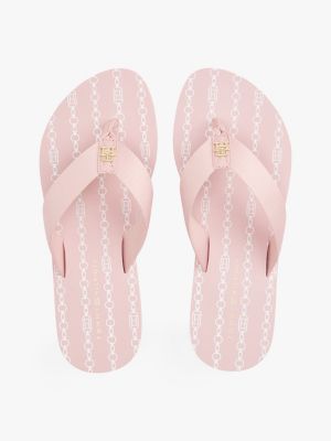 pink th monogram wedge flip-flops for women tommy hilfiger