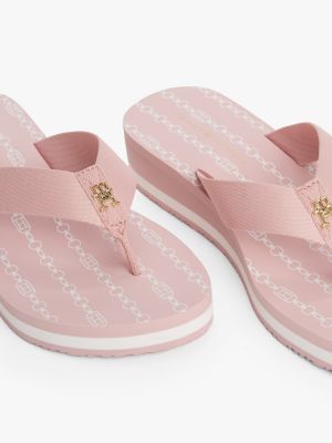 pink th monogram wedge flip-flops for women tommy hilfiger