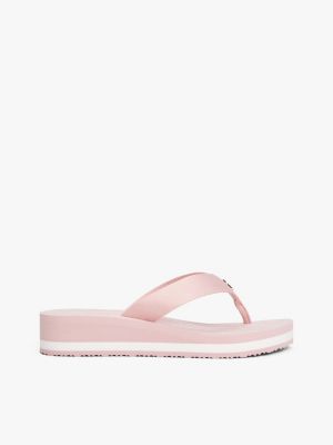 pink th monogram wedge flip-flops for women tommy hilfiger