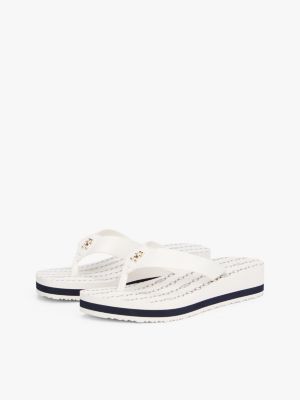 white th monogram wedge flip-flops for women tommy hilfiger