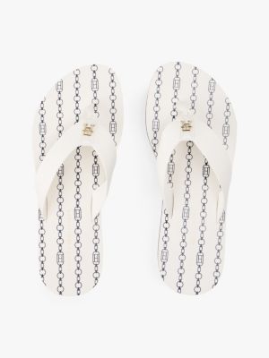 white th monogram wedge flip-flops for women tommy hilfiger