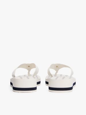 white th monogram wedge flip-flops for women tommy hilfiger