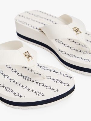 white th monogram wedge flip-flops for women tommy hilfiger