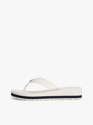 white th monogram wedge flip-flops for women tommy hilfiger