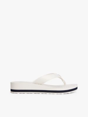 white th monogram wedge flip-flops for women tommy hilfiger