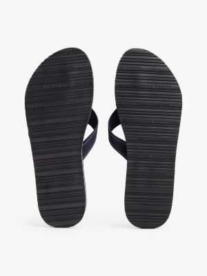 tongs à brides en toile à logo et rayées bleu pour femmes tommy hilfiger