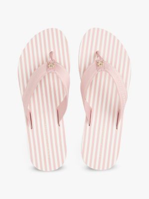 pink stripe logo webbing flip-flops for women tommy hilfiger