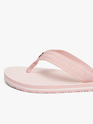 pink stripe logo webbing flip-flops for women tommy hilfiger