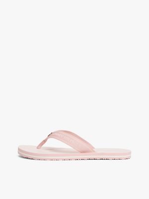 pink stripe logo webbing flip-flops for women tommy hilfiger