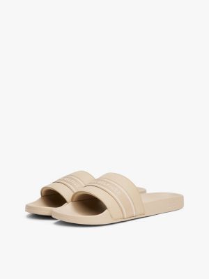 beige logo webbing pool slides for women tommy hilfiger