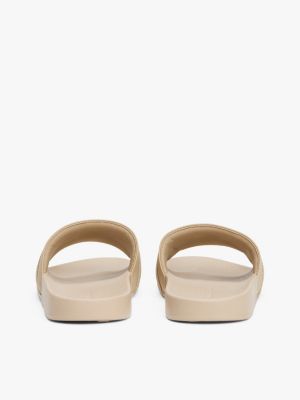 beige logo webbing pool slides for women tommy hilfiger