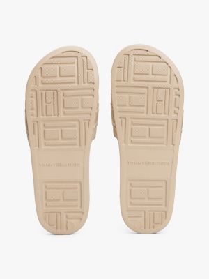 beige logo webbing pool slides for women tommy hilfiger