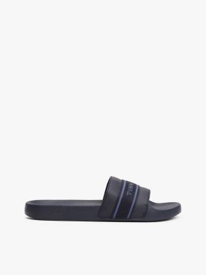 blue badslipper met webbing en logo voor dames - tommy hilfiger