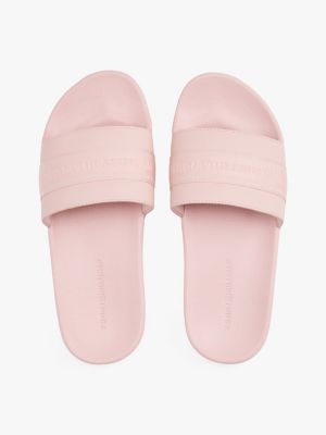 pink logo webbing pool slides for women tommy hilfiger