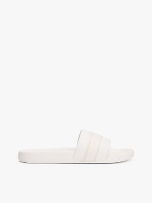 white badslipper met webbing en logo voor dames - tommy hilfiger