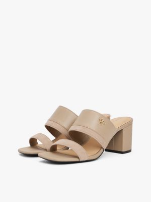 mules en cuir à talon carré beige pour femmes tommy hilfiger