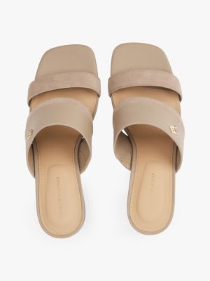 beige leather block heel mules for women tommy hilfiger