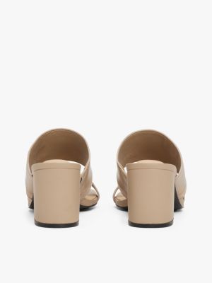 beige leather block heel mules for women tommy hilfiger