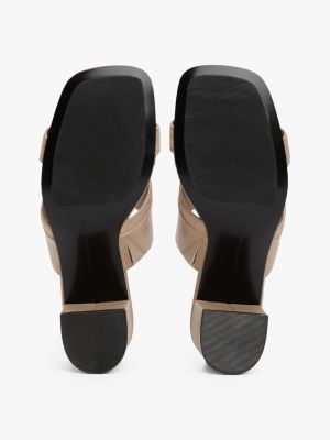 mules en cuir à talon carré beige pour femmes tommy hilfiger