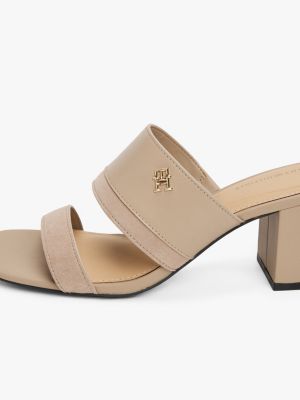 mules en cuir à talon carré beige pour femmes tommy hilfiger