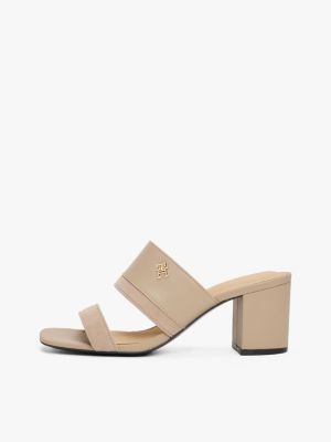 mules en cuir à talon carré beige pour femmes tommy hilfiger