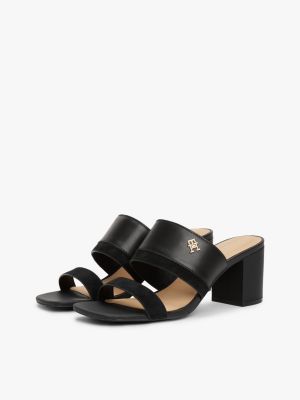 mules en cuir à talon carré black pour femmes tommy hilfiger
