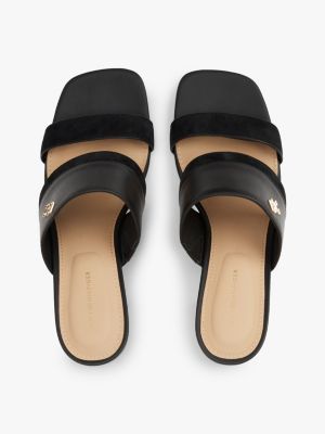 mules de piel con tacón ancho negro de mujeres tommy hilfiger