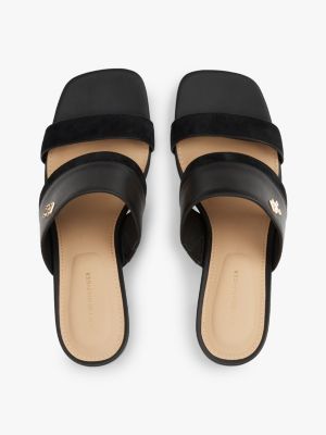 black leather block heel mules for women tommy hilfiger