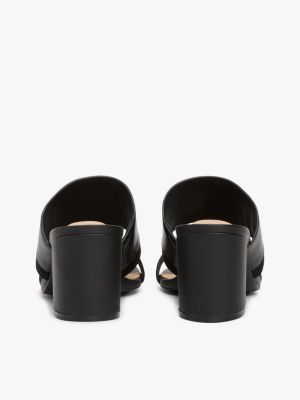 mules de piel con tacón ancho negro de mujeres tommy hilfiger