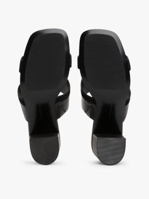 mules de piel con tacón ancho negro de mujeres tommy hilfiger