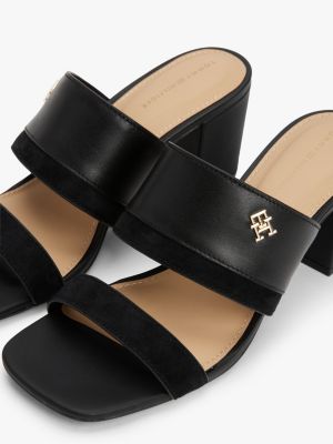 mules de piel con tacón ancho negro de mujeres tommy hilfiger